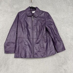 Preston & York Jacket Womens Petite Large Purple Lambskin Leather Zip Lined